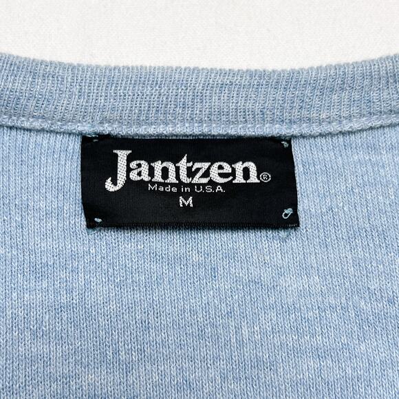 Jantzen Vintage Sweater Tight Knit Blue Pullover Men's Medium Preppy Classic 90s - Picture 2 of 6